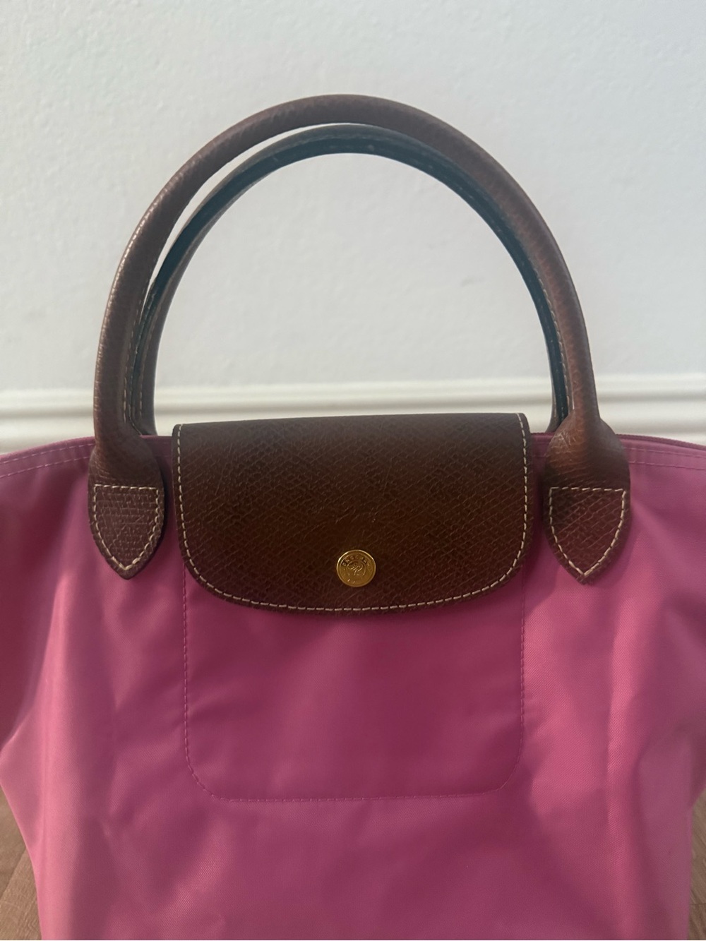 Longchamp LE PLIAGE ORIGINAL S HANDBAG Pink Canvas Snap Zip Tote Purse French - Picture 7 of 14